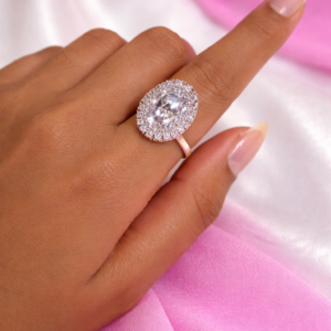 Adjustable Royal Oval Crystal Halo Ring