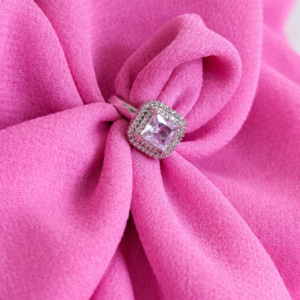 Adjustable Princess Cut Pink Crystal Halo Ring