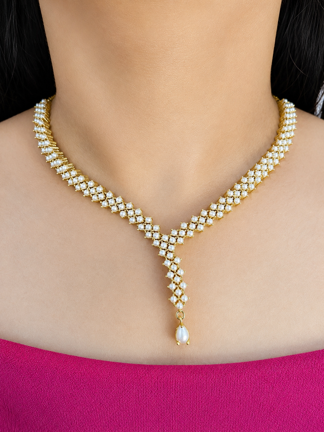 Elegant Pearl V-Drop Necklace